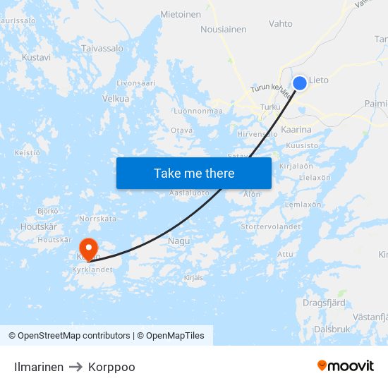 Ilmarinen to Korppoo map