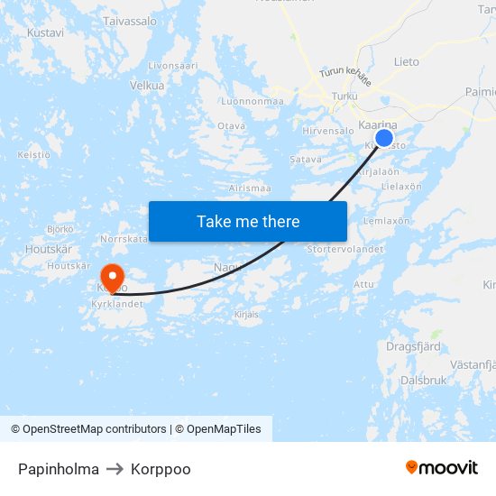 Papinholma to Korppoo map