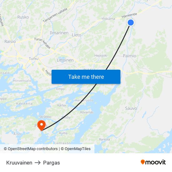 Kruuvainen to Pargas map