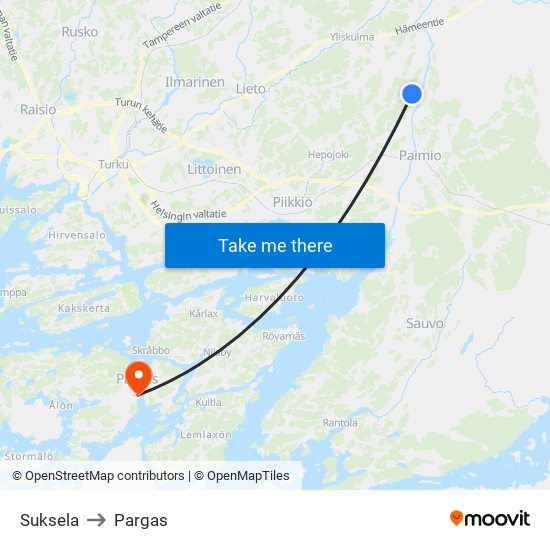 Suksela to Pargas map