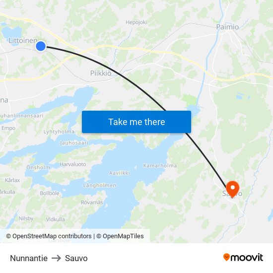 Nunnantie to Sauvo map