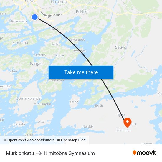 Murkionkatu to Kimitoöns Gymnasium map