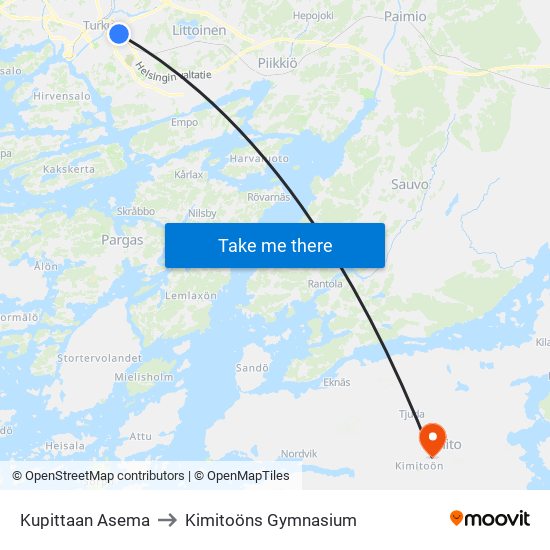 Kupittaan Asema to Kimitoöns Gymnasium map