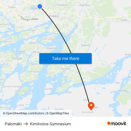 Palomäki to Kimitoöns Gymnasium map