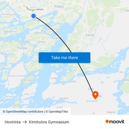 Hovirinta to Kimitoöns Gymnasium map