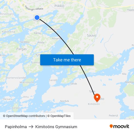 Papinholma to Kimitoöns Gymnasium map