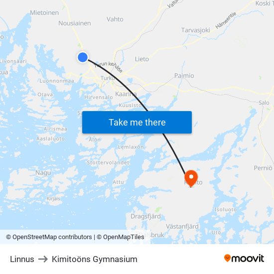 Linnus to Kimitoöns Gymnasium map