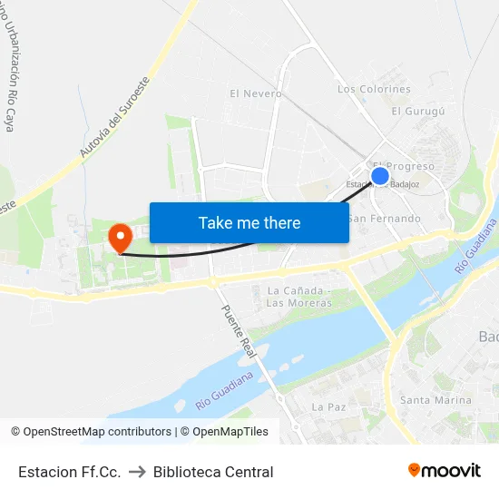 Estacion Ff.Cc. to Biblioteca Central map