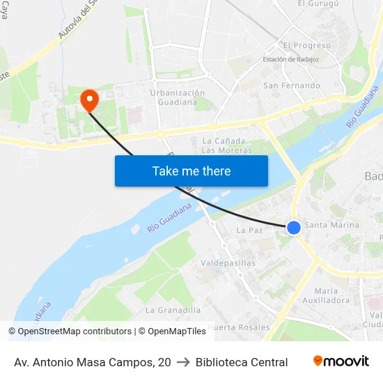 Av. Antonio Masa Campos, 20 to Biblioteca Central map
