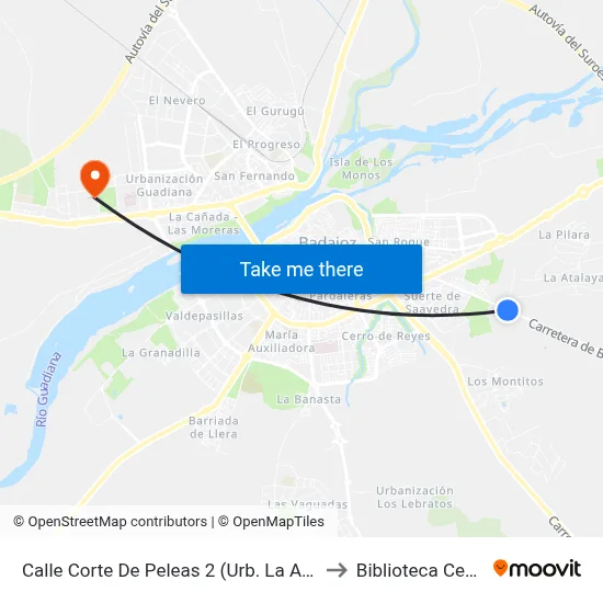 Calle Corte De Peleas 2 (Urb. La Atalaya) to Biblioteca Central map
