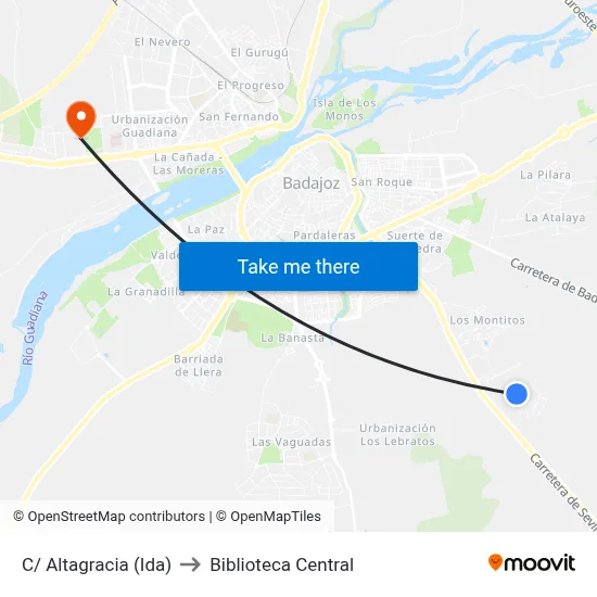 C/ Altagracia (Ida) to Biblioteca Central map