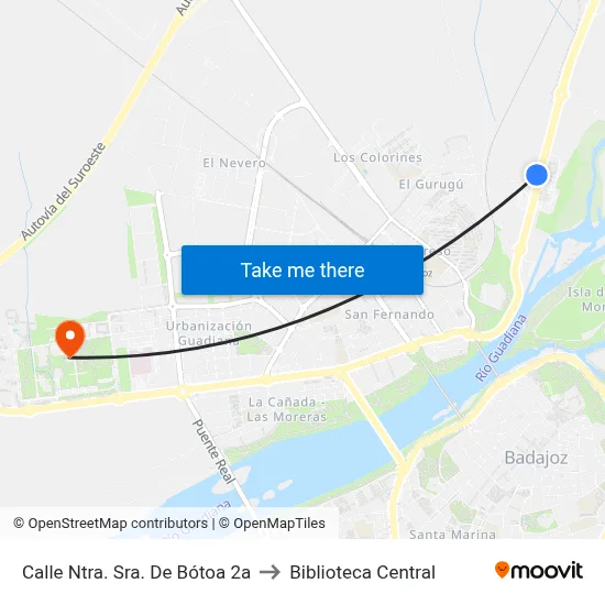 Calle Ntra. Sra. De Bótoa 2a to Biblioteca Central map