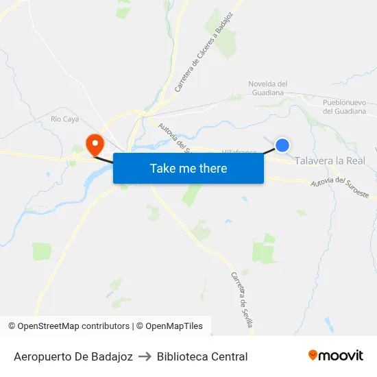 Aeropuerto De Badajoz to Biblioteca Central map