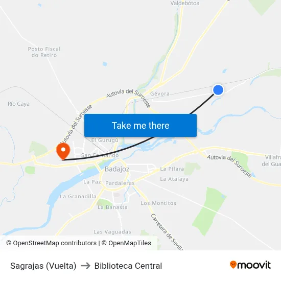 Sagrajas (Vuelta) to Biblioteca Central map