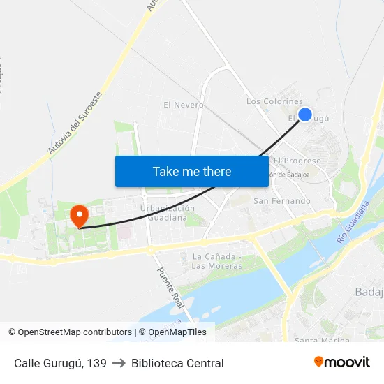 Calle Gurugú, 139 to Biblioteca Central map