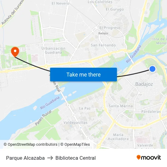 Parque Alcazaba to Biblioteca Central map