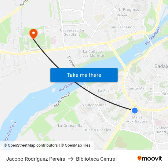 Jacobo Rodríguez Pereira to Biblioteca Central map