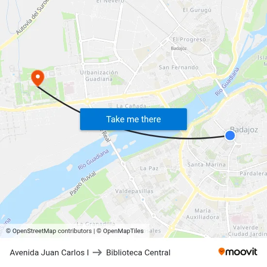 Avenida Juan Carlos I to Biblioteca Central map