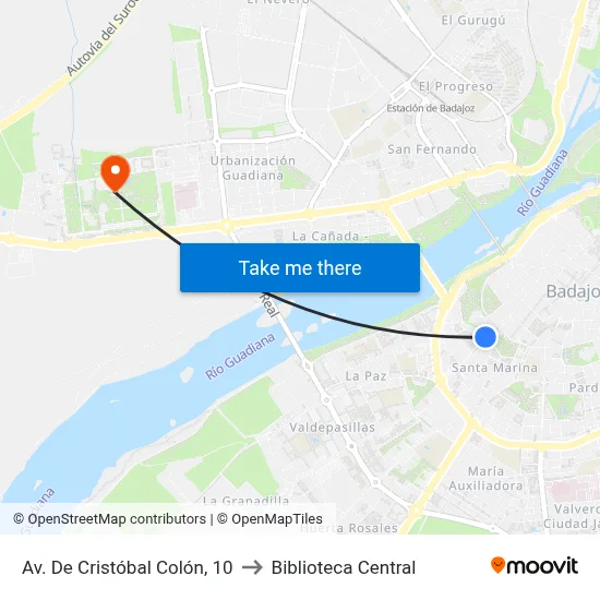 Av. De Cristóbal Colón, 10 to Biblioteca Central map
