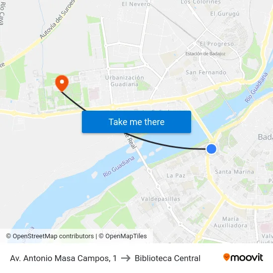 Av. Antonio Masa Campos, 1 to Biblioteca Central map