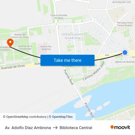 Av. Adolfo Díaz Ambrona to Biblioteca Central map