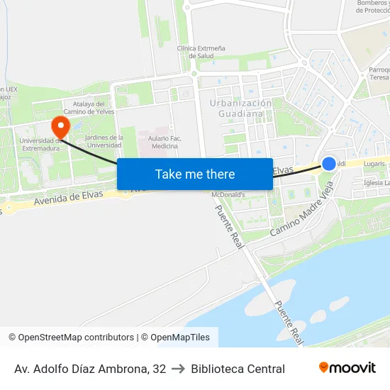 Av. Adolfo Díaz Ambrona, 32 to Biblioteca Central map