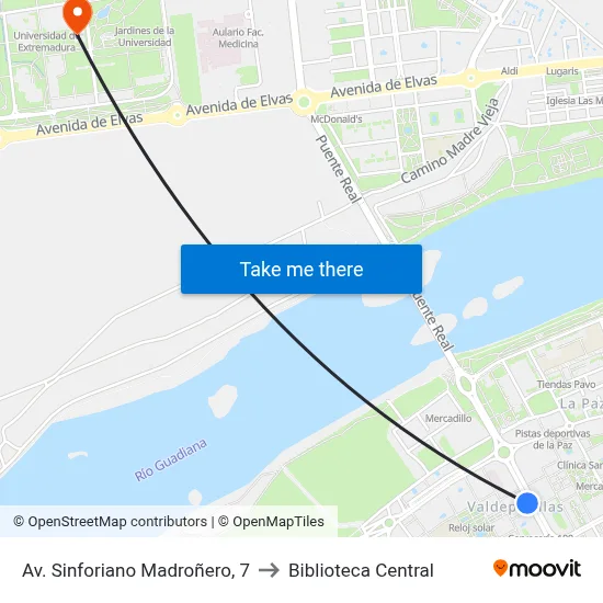 Av. Sinforiano Madroñero, 7 to Biblioteca Central map