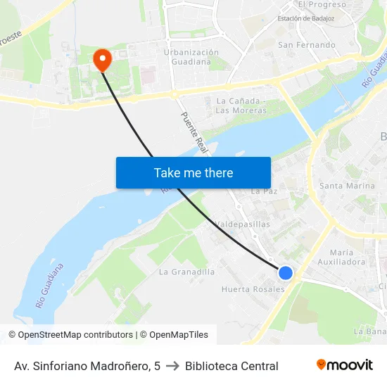 Av. Sinforiano Madroñero, 5 to Biblioteca Central map