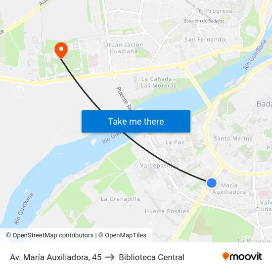 Av. María Auxiliadora, 45 to Biblioteca Central map