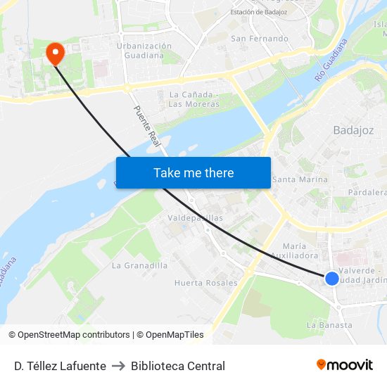 D. Téllez Lafuente to Biblioteca Central map