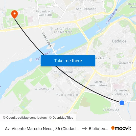Av. Vicente Marcelo Nessi, 36 (Ciudad Jardín - Centro Comercial) to Biblioteca Central map