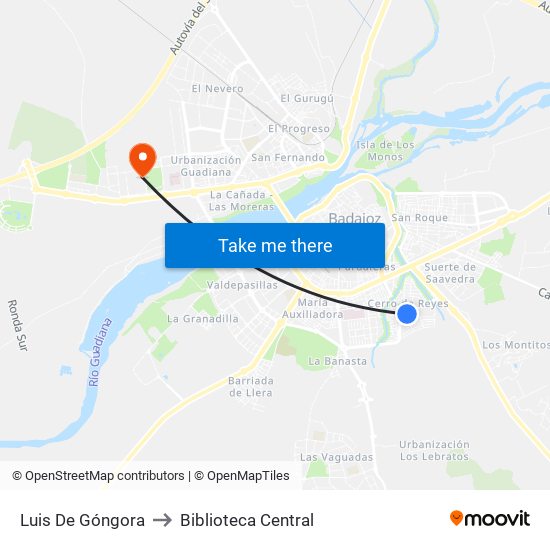 Luis De Góngora to Biblioteca Central map