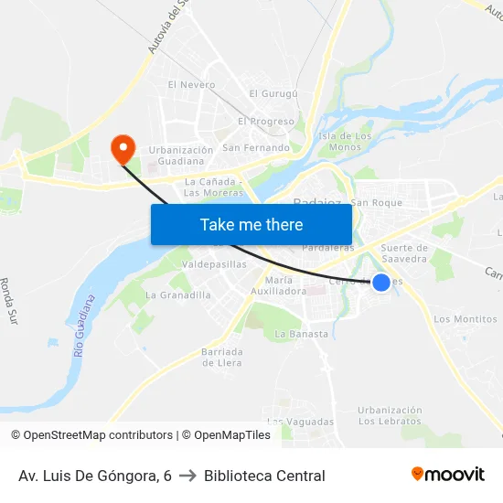 Av. Luis De Góngora, 6 to Biblioteca Central map