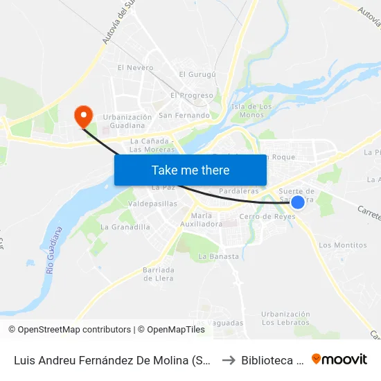 Luis Andreu Fernández De Molina (Suerte De Saavedra) to Biblioteca Central map