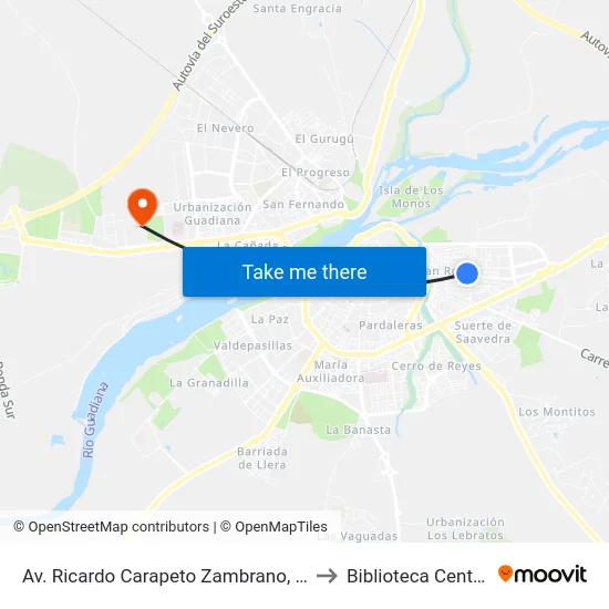 Av. Ricardo Carapeto Zambrano, 67 to Biblioteca Central map
