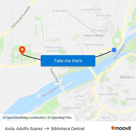 Avda. Adolfo Suárez to Biblioteca Central map