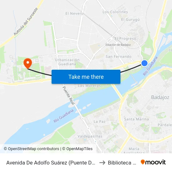 Avenida De Adolfo Suárez (Puente De La Autonomía) to Biblioteca Central map