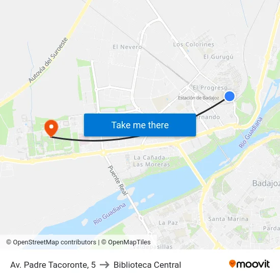Av. Padre Tacoronte, 5 to Biblioteca Central map