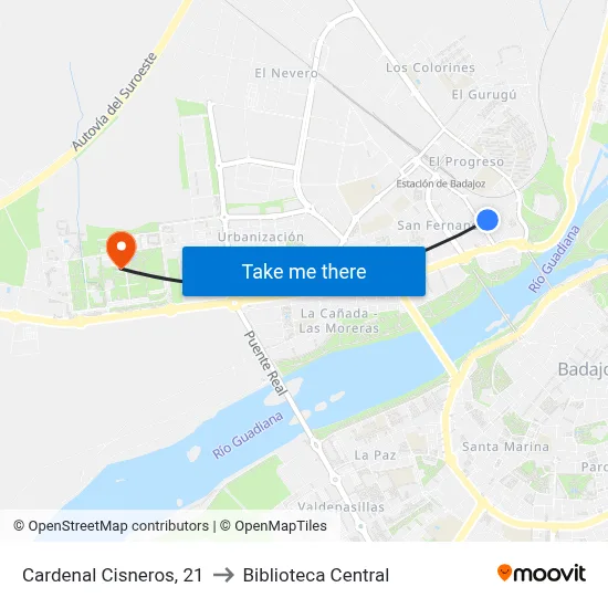 Cardenal Cisneros, 21 to Biblioteca Central map