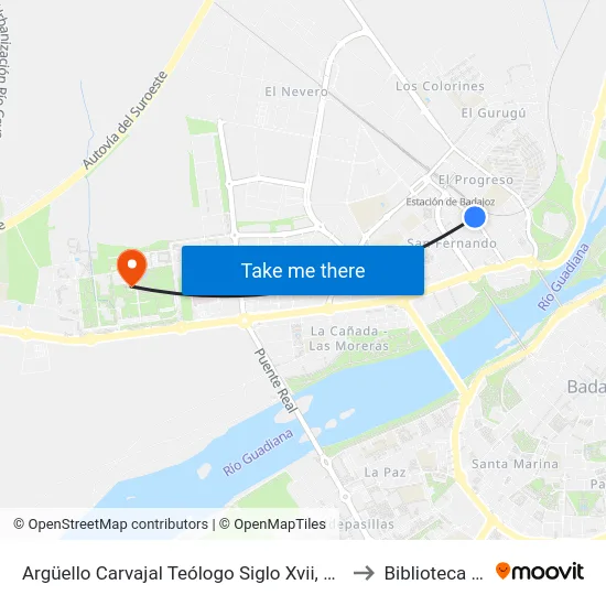 Argüello Carvajal Teólogo Siglo Xvii, 28 (Calle Canarias) to Biblioteca Central map
