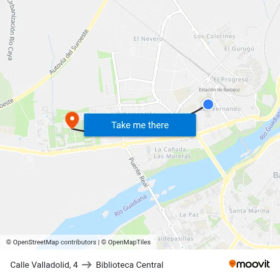 Calle Valladolid, 4 to Biblioteca Central map