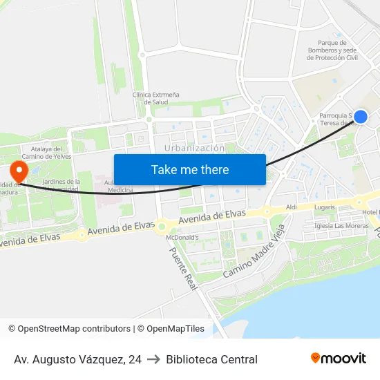 Av. Augusto Vázquez, 24 to Biblioteca Central map