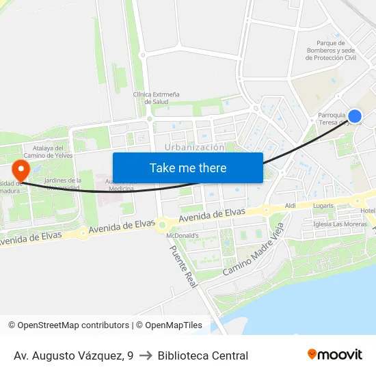 Av. Augusto Vázquez, 9 to Biblioteca Central map