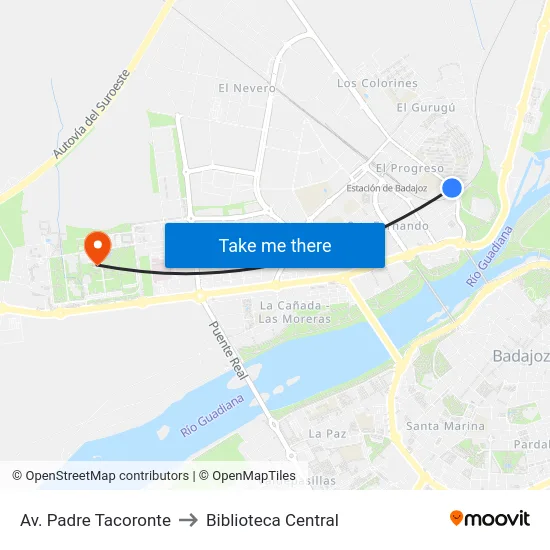 Av. Padre Tacoronte to Biblioteca Central map