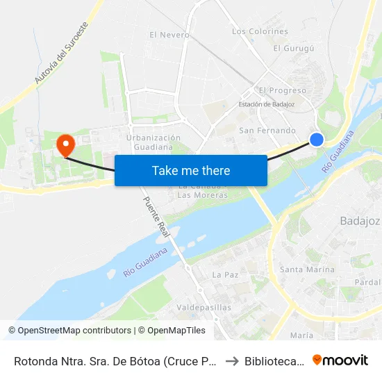 Rotonda Ntra. Sra. De Bótoa (Cruce Pte. De La Autonomía) to Biblioteca Central map