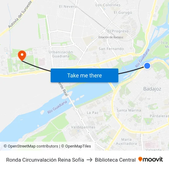 Ronda Circunvalación Reina Sofía to Biblioteca Central map