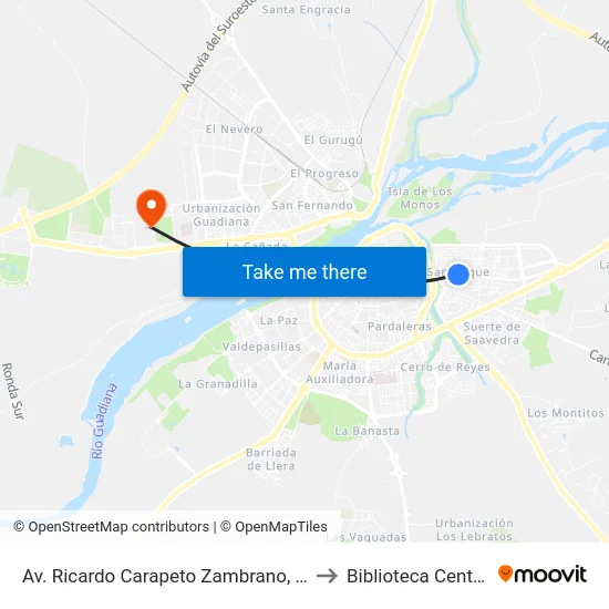 Av. Ricardo Carapeto Zambrano, 48 to Biblioteca Central map