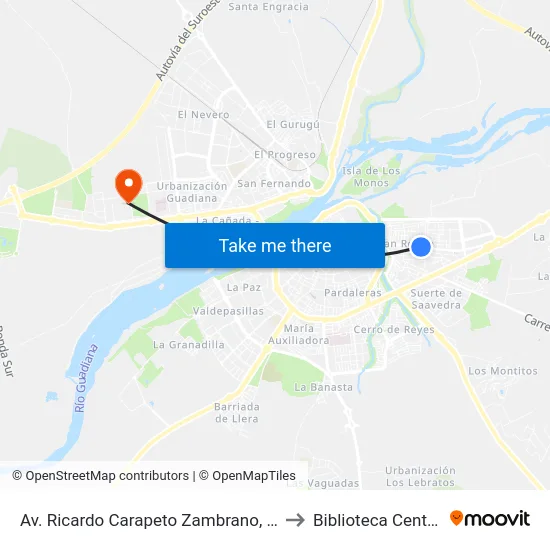 Av. Ricardo Carapeto Zambrano, 65 to Biblioteca Central map
