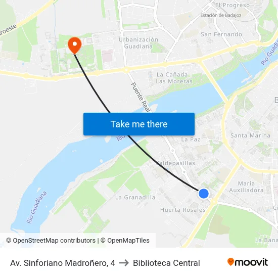 Av. Sinforiano Madroñero, 4 to Biblioteca Central map