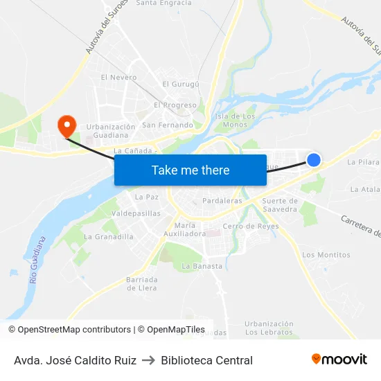Avda. José Caldito Ruiz to Biblioteca Central map